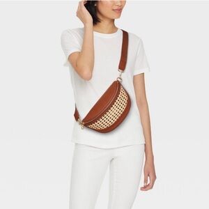 Brown Woven Rattan Crossbody Bag